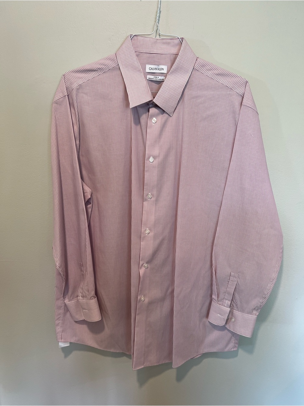 Calvin Klein Steel+ Men’s Dress Shirt 18 34/35 Pink Stripe Non-Iron 2XL